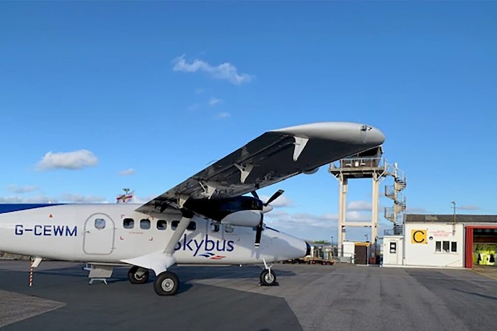 Skybus Twin Otter aircraft at Alderney Airport, Guernsey