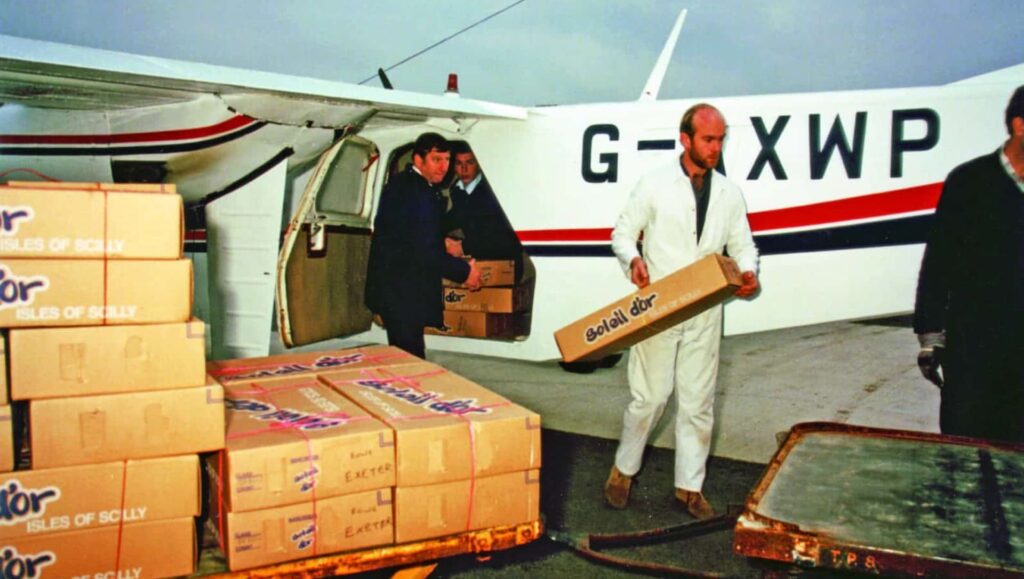 Flowers being delivered to Land's End Airport on a Skybus Islander aircraft