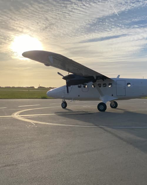 New Skybus DHC6-300 Twin Otter aircraft on the airfield at Land's End AIrport